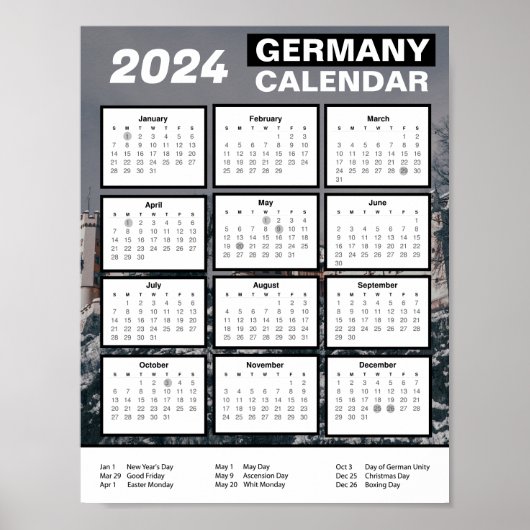 2024 Duitsland Kalender in het Engels | PDF downlo Poster (Voorkant)