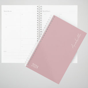 2024 Dusky Pink Week & Maand Gepersonaliseerde Pla Planner