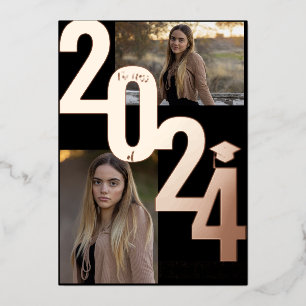 2024 Echt Folie Roze Goud Afstuderen Foto Uitnodiging