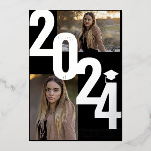 2024 Echt Folie Zilver Metalen Afstudeerfoto Uitnodiging