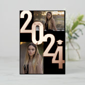 2024 Echte Folie Roos Goud Afstuderen Foto Folie Uitnodiging (Staand Voorkant)