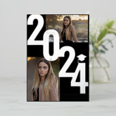 2024 Echte Folie Zilver Metallic Afstuderen Foto Folie Uitnodiging (Staand Voorkant)