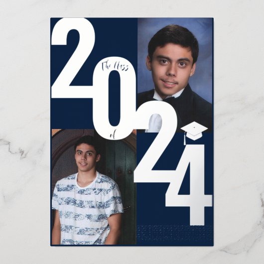 2024 Echte Folie Zilver Metallic Afstuderen Foto Folie Uitnodiging (Voorkant)