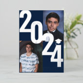 2024 Echte Folie Zilver Metallic Afstuderen Foto Folie Uitnodiging (Staand Voorkant)