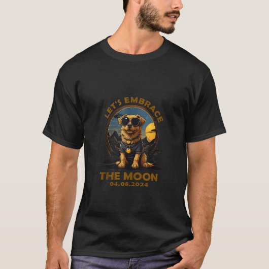 2024 Eclipse kijken Omhelzing Maan Grappige Hond S T-shirt (Voorkant)