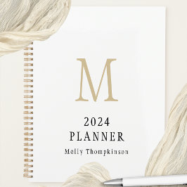 2024 Eenvoudig Monogram Initiaal Naam Witte Planne Planner