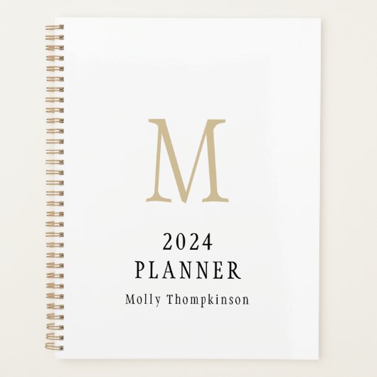 2024 Eenvoudig Monogram Initiaal Naam Witte Planne Planner (Voorkant)