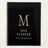 2024 Eenvoudig Monogram Initiaal Naam Zwart Planne Planner (Voorkant)