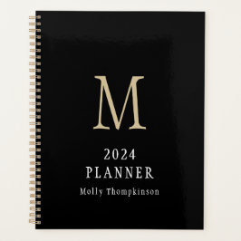 2024 Eenvoudig Monogram Initiaal Naam Zwart Planne Planner