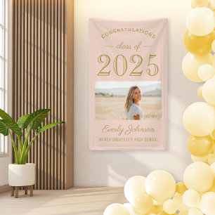 2024 Elegant Blush Gold Custom Photo Afstuderen Spandoek