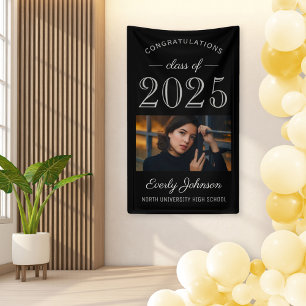 2024 Elegant Zwart Grijs Custom Afstuderen Banner