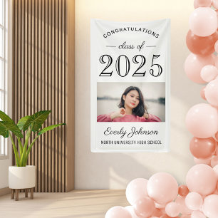2024 Elegant Zwart Wit Custom Photo Afstuderen Spandoek