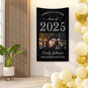 2024 Elegant Zwart Wit Custom Photo Afstuderen Spandoek