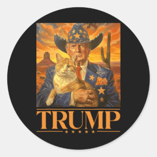 2024 en Cat Western Cowboy Patriotic 4 juli Ronde Sticker