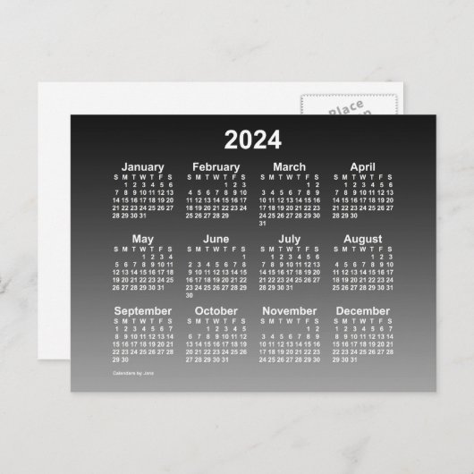 2024 Faded Black Mini Calendar van Janz Briefkaart (Voorkant / Achterkant)