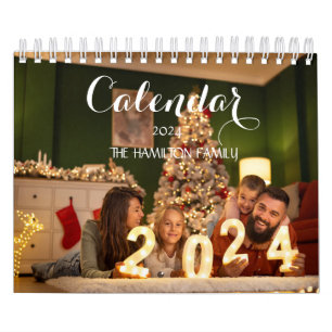 2024 Familie Aangepaste Foto Chic Script Kalender