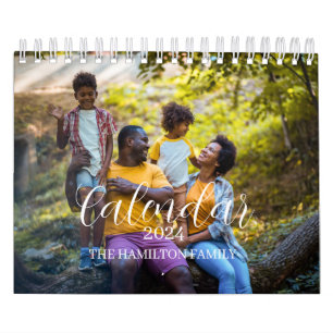 2024 Familie Aangepaste Foto Chic Script Kalender