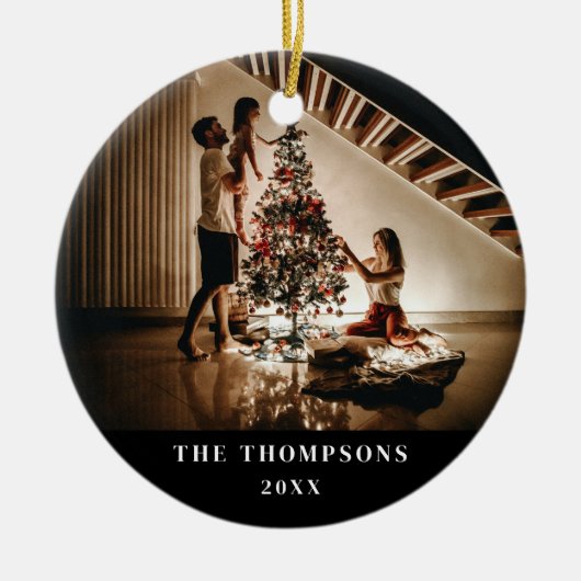 2024 familie foto Afbeelding aan beide kanten kers Keramisch Ornament (Voorkant)