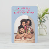 2024 FAMILIE FOTOKAART Kerstboog lijst blauw Aankondiging (Staand voorkant)