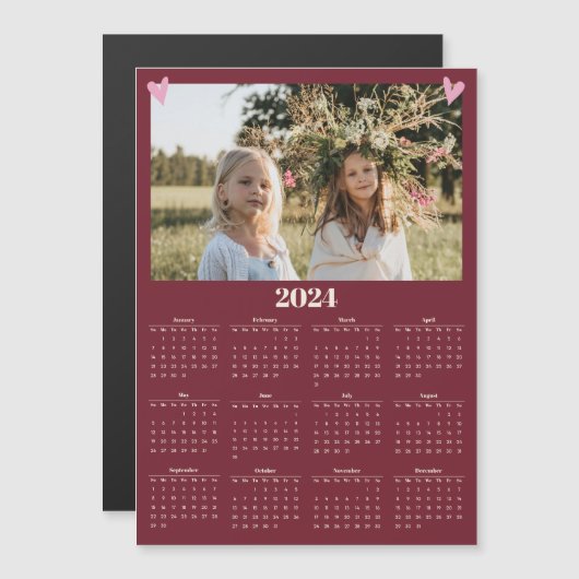 2024 Familie Fotokalender Magneet Rood (Voorkant / Achterkant)