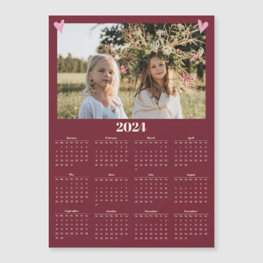 2024 Familie Fotokalender Magneet Rood (Voorkant)