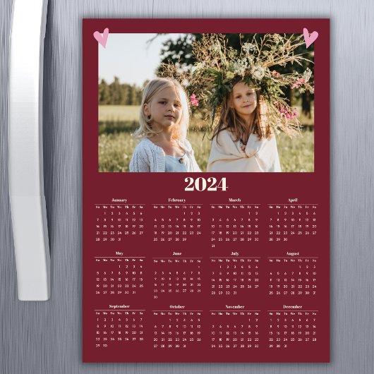 2024 Familie Fotokalender Magneet Rood