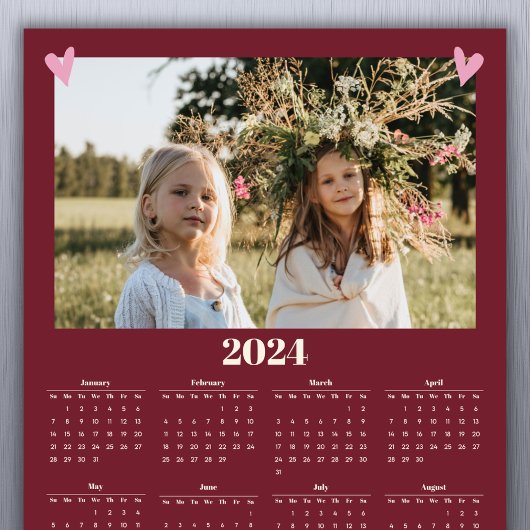 2024 Familie Fotokalender Magneet Rood