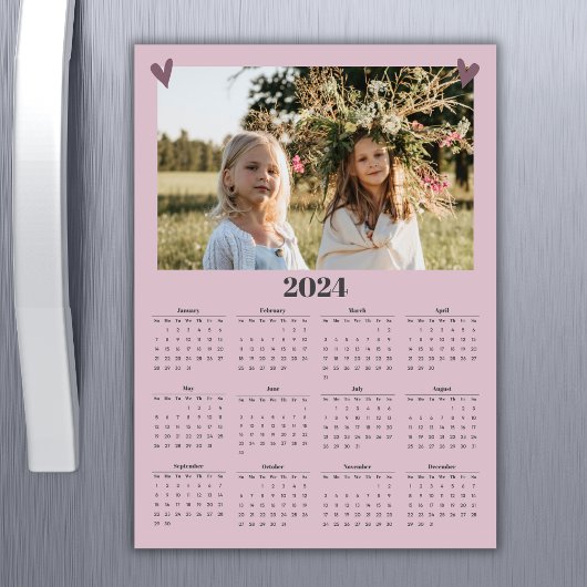 2024 Familie Fotokalender Magneet Roze