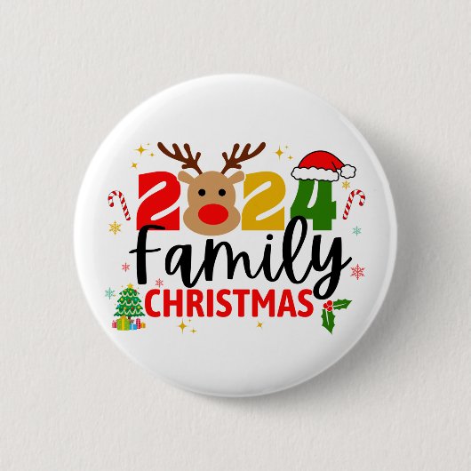 2024 Familie Kerst Ronde Button 5,7 Cm (Voorkant)