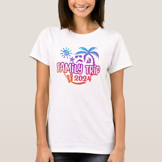 2024 Familiereis met strand, zonnebril en zeilboot T-shirt (Voorkant)