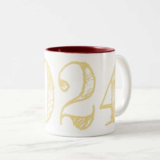 2024 Faux Gold Typografie Koffie Thee Nieuwjaar Mo Tweekleurige Koffiemok (Voorkant rechts)