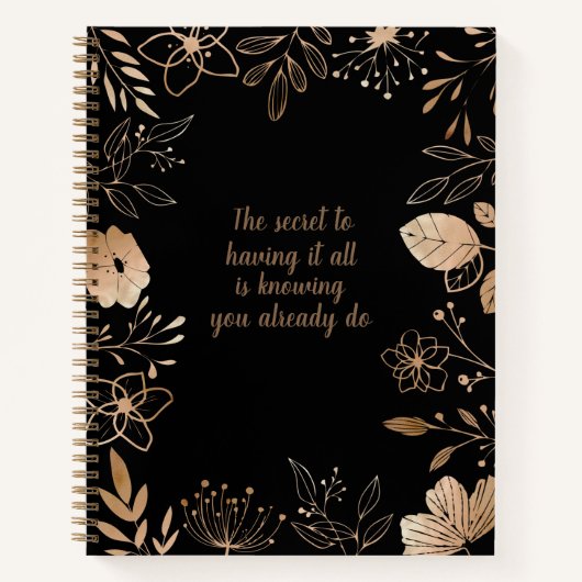 2024 Floral Gold & Black Notitieboek Quote (Voorkant)