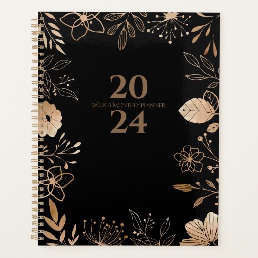 2024 Floral Gold & Black Planner (Voorkant)