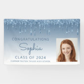 2024 Foto Blauw Glitter Drip Afstuderen Spandoek (Horizontaal)