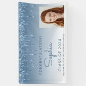 2024 Foto Blauw Glitter Drip Afstuderen Spandoek (Verticaal)