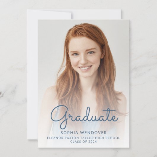 2024 Foto Blue Glitter Afstuderen Aankondiging (Voorkant)
