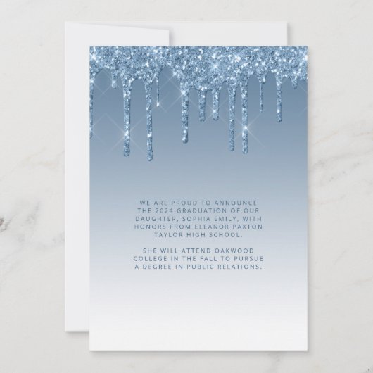 2024 Foto Blue Glitter Afstuderen Aankondiging (Achterkant)