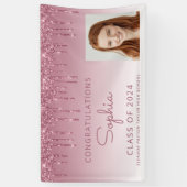 2024 Foto Bourgogne Glitter Drip Afstuderen Spandoek (Verticaal)