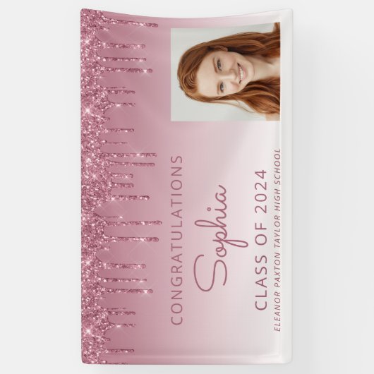 2024 Foto Bourgogne Glitter Drip Afstuderen Spandoek (Verticaal)