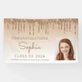 2024 Foto Gold Glitter Drip Afstuderen Spandoek (Horizontaal)
