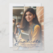 2024 Foto Navy Blue Gold Afstuderen Aankondiging (Voorkant)