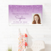 2024 Foto Paarse Glitter Drip Afstuderen Spandoek (Insitu)