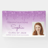 2024 Foto Paarse Glitter Drip Afstuderen Spandoek (Horizontaal)