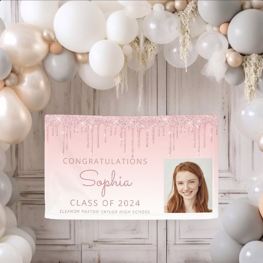 2024 Foto Roze Glitter Drip Afstuderen Spandoek