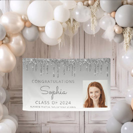 2024 foto Silver Glitter Drip Afstuderen Spandoek