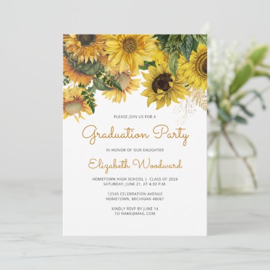 2024 Foto Zonnebloem Bloemen Graduation Party Kaart (Staand voorkant)