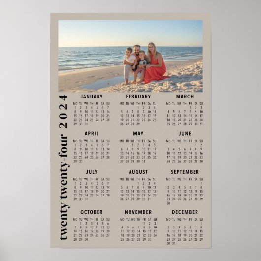 2024 Fotokalender minimalistisch beige Poster (Voorkant)