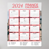 2024 Frankrijk Kalender in het Engels Download PDF Poster (Voorkant)