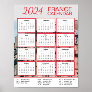 2024 Frankrijk Kalender in het Engels Download PDF Poster