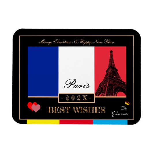 2024 Frans Flag & Eiffel Happy Nieuwjaar, Frankrij Magneet (Horizontaal)